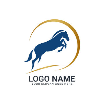Modern gold abstract horse logo design. Animal logo design
