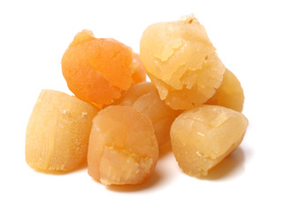 Dried Scallops on white background.