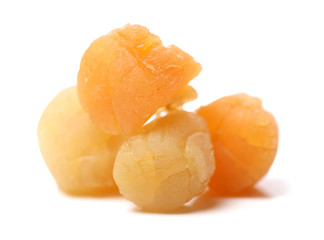 Dried Scallops on white background.