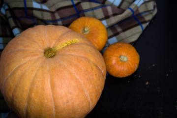 pumpkins on a wooden background