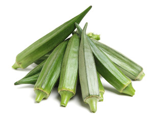 Fresh young okra isolated on white background
