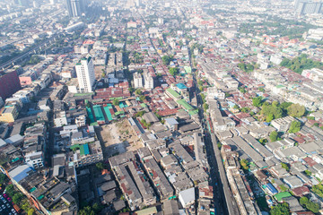 Fototapeta premium Bangkok building of house and flat with traffic road