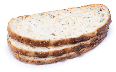 White multigrain bread (wheat, rye) and seeds (sesame, sunflower, pipes) sliced. Rustic and...