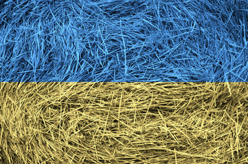 Ukraine flag on a hay roll surface.