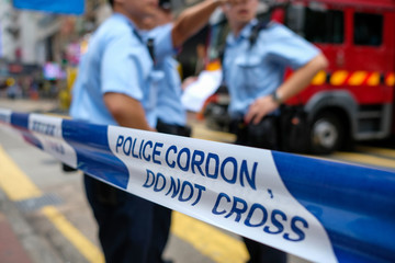 Crime scene investigation police cordon do not cross in Hong Kong