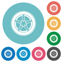 Car wheel flat round icons