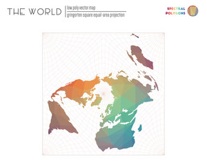 Naklejka premium Abstract world map. Gringorten square equal-area projection of the world. Spectral colored polygons. Awesome vector illustration.