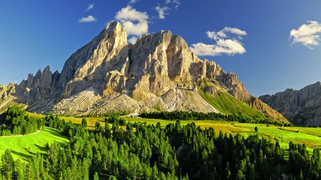Majestic view of Passo delle Erbe in Dolomites, aerial view