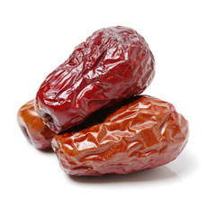 Dried red date or Chinese jujube on white background.