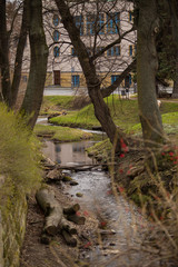 Revitalised stream in Chrudim city, Czech Republic