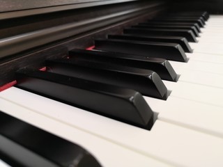 Electric piano keyboard background with selected focus Warm color picture