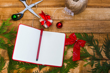 open notebook. preparation for new year and Christmas