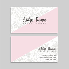 Set of business card with zentangle hand drawn flowers. Template