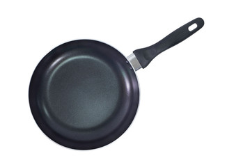 Top view of Black frying pan isolated on white background with clipping path, Flat lay.
