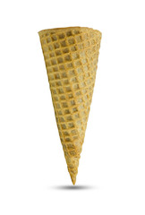Close-up of empty ice cream cone isolated on white background with clipping path.