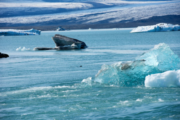 Fototapeta premium ICELAND: Jokulsarlon lagoon, Amazing cold landscape picture of icelandic glacier lagoon. Iceland, Europe.