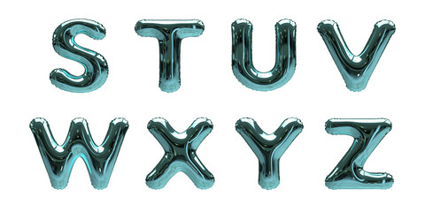 Blue Foil Helium Balloon Alphabet Letters S, T, U, V, W, X, Y, Z isolated on a white background