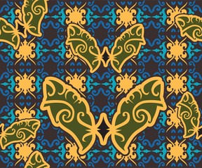 seamless pattern of borneo batik style. traditional Indonesian fabric motif. vector design inspiration. Creative textile background for fashion or cloth. culture motif of dayak