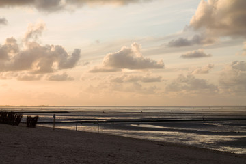 Sunset at the Wadden Sea of the North Sea in Cuxhaven, Germany 