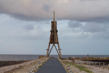Kugelbake in Cuxhaven close to the North Sea (Germany), a historic navigation point for ships