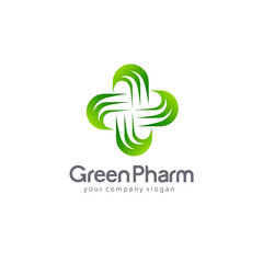 Vector logo pharmacy. Abstract green cross. Eco, bio, organic emblem.