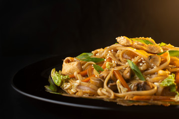 noodles with chicken and mushrooms macro