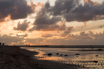Sunset at the Wadden Sea of the North Sea in Cuxhaven, Germany 