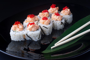 Japanese Sushi Rolls with Cream Cheese and flying fish roe