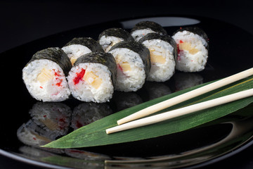 Japanese Sushi Rolls with Cream Cheese , flying fish roe and tofu cheese
