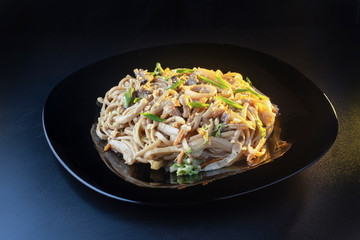 pasta noodles with mushrooms and seafood