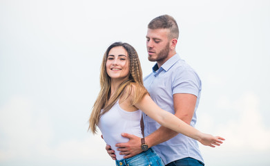 Forever yours. man and woman embrace. couple in love. family relations and happiness. romantic...