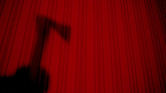 A man kills his victim with an ax. Murder. Shadow of the criminal on the wall. Halloween. The room is flooded with red light. Scene from a horror movie. Thriller. Killer.