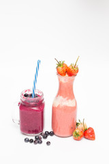 strawberry and blueberry smoothie with fresh fruit