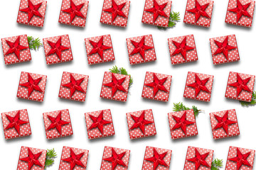 Christmas gift boxes pattern on white background. christmas shopping
