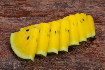 Sliced sweet tasty yellow watermelon