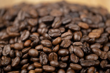 Roasted coffee beans background, Close Up mixture of different kinds of coffee beans.