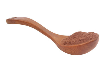 Spoon with cacao powder isolated on white 