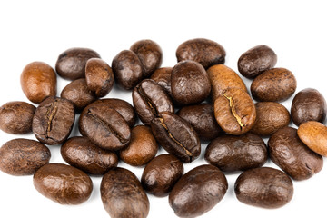 Close up of a coffee bean, Roasted coffee beans isolate on white background