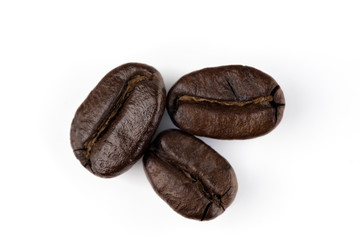 Close up of a coffee bean, Roasted coffee beans isolate on white background