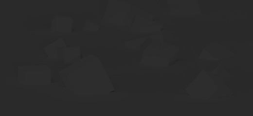 Abstract background with black cubes floating on plane. focus on close up cube and blurred background. wallpaper, 3d illustration