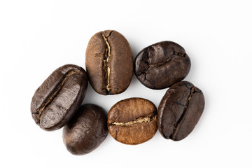 Close up of a coffee bean, Roasted coffee beans isolate on white background