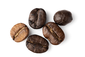 Close up of a coffee bean, Roasted coffee beans isolate on white background