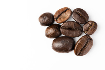 Close up of a coffee bean, Roasted coffee beans isolate on white background