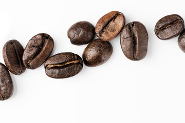 Close up of a coffee bean, Roasted coffee beans isolate on white background