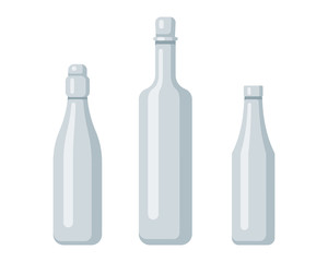 Plastic bottle set design flat oil and beverage. Set containers of different capacities large small tare.
