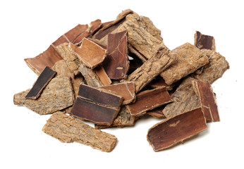 Du zhong, eucommia bark on white background