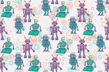seamless pattern with retro robots