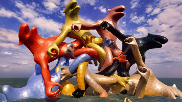 Dinosaur doomsday sculpture 3d rendering
