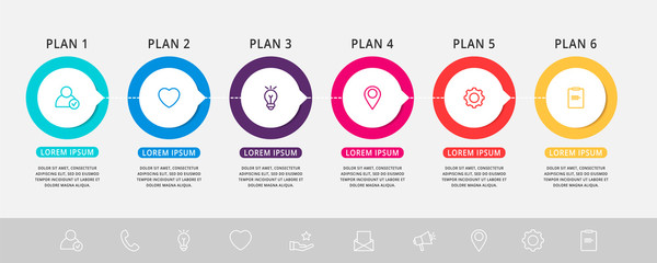 Vector infographic 3D template circles for six arrow, diagram, graph, presentation. Business concept with 6 options. Blank space for content, step for step, timeline, workflow, marketing, web
