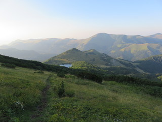 Fototapeta premium Moutain landscape mountain lake in distance